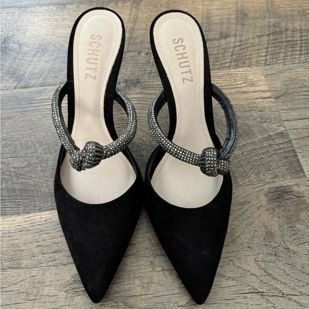 SCHUTZ Black Mules with Embellished Knot